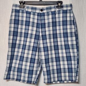 Dockers Cotton Mens Shorts Size 32 Blue Plaid Belt Loops Zipper Button 5 Pockets